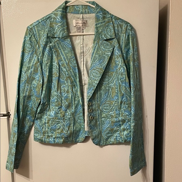 Love A Little Medium Blue and Green Paisley Cotton Blazer - Picture 1 of 6